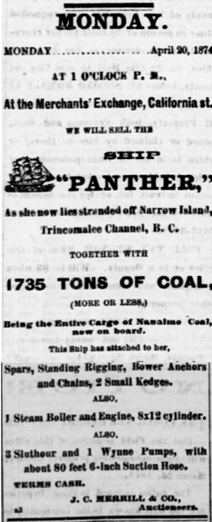 Panther Auction Advertisement April 20th, 1874