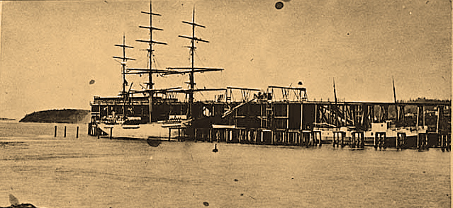 Fully Rigged Ship At Pike Pier Coal Bunkers 1875
