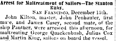 Arrested for Maltreatment of Sailors 1872